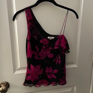 Floral and rhinestone 100% silk Cache top